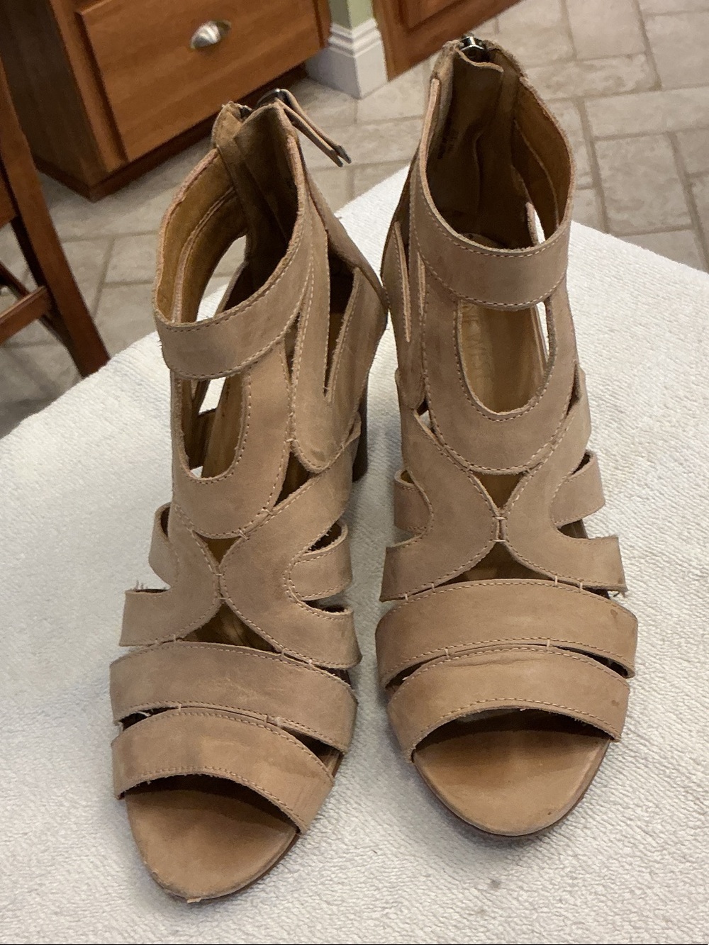 Nine West Taupe Cutout Strappy Ankle Booties